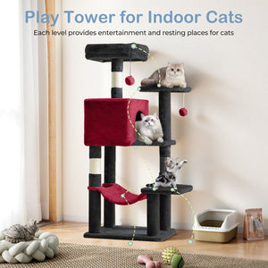 44 inch Cat Tree Tower, Multi-Cat Climbing Tower with, Natural Sisal Scratching Posts, Extended Platform, Hammock