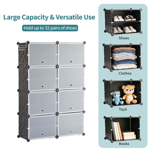 Shoe rack storage cabinet, 8-layer shoe storage cabinet with door, stackable and detachable shoe storage cabinet