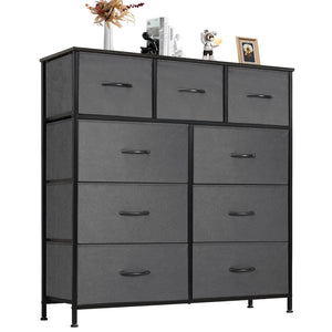 Dresser For Bedroom With 9 Fabric Storage Drawer Wardrobe Tall Chest Organizer Closet Adult Kids Clothes Cabinet Furniture