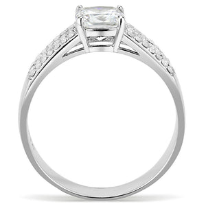 DA020 - High polished (no plating) Stainless Steel Ring with Cubic in Clear