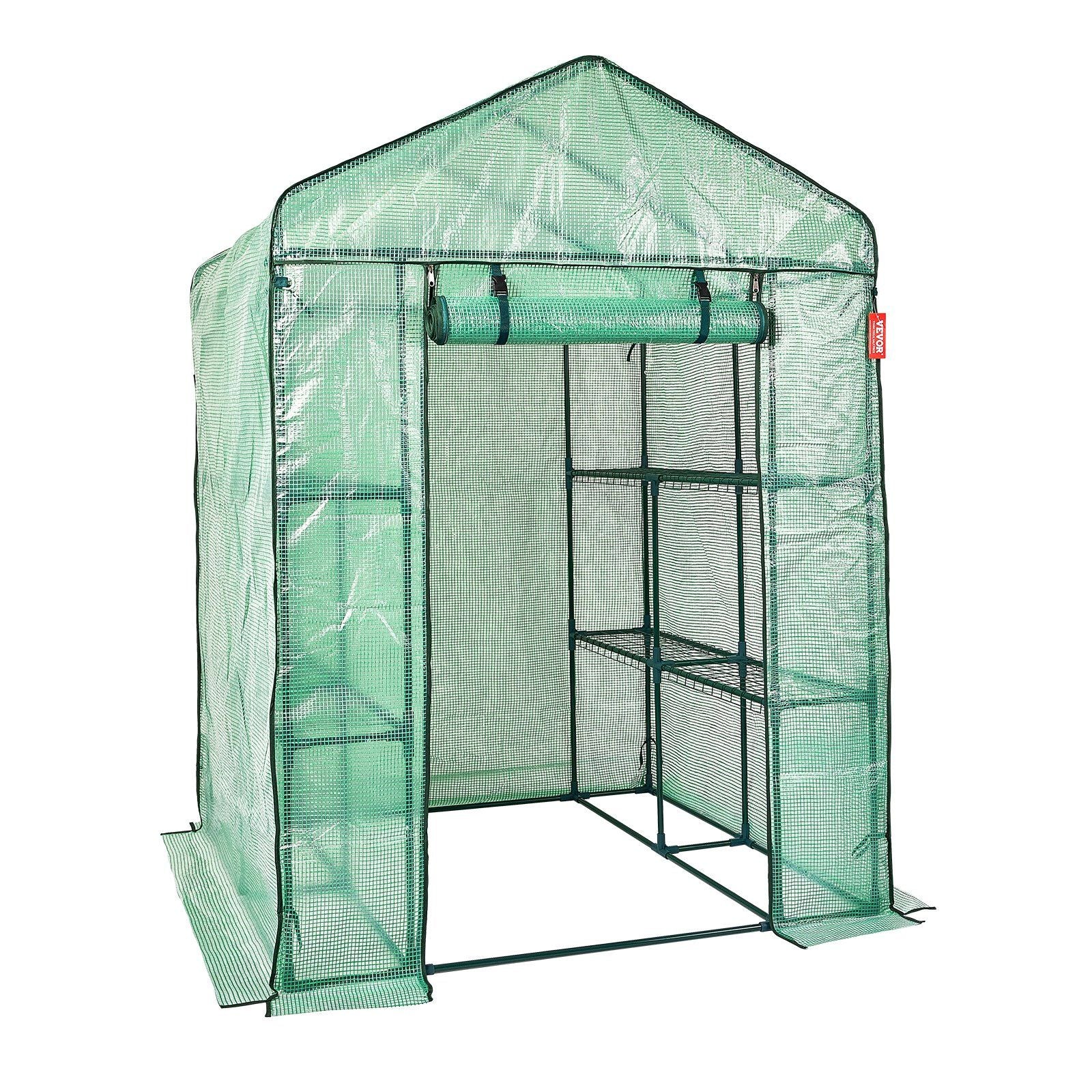 VEVOR Walk-in Green House, 4.6 x 4.6 x 6.6 ft , Greenhouse with Shelves, High Strength PE Cover with Zipper Door and Steel Frame, Assembly in Minutes, Suitable for Planting and Storage