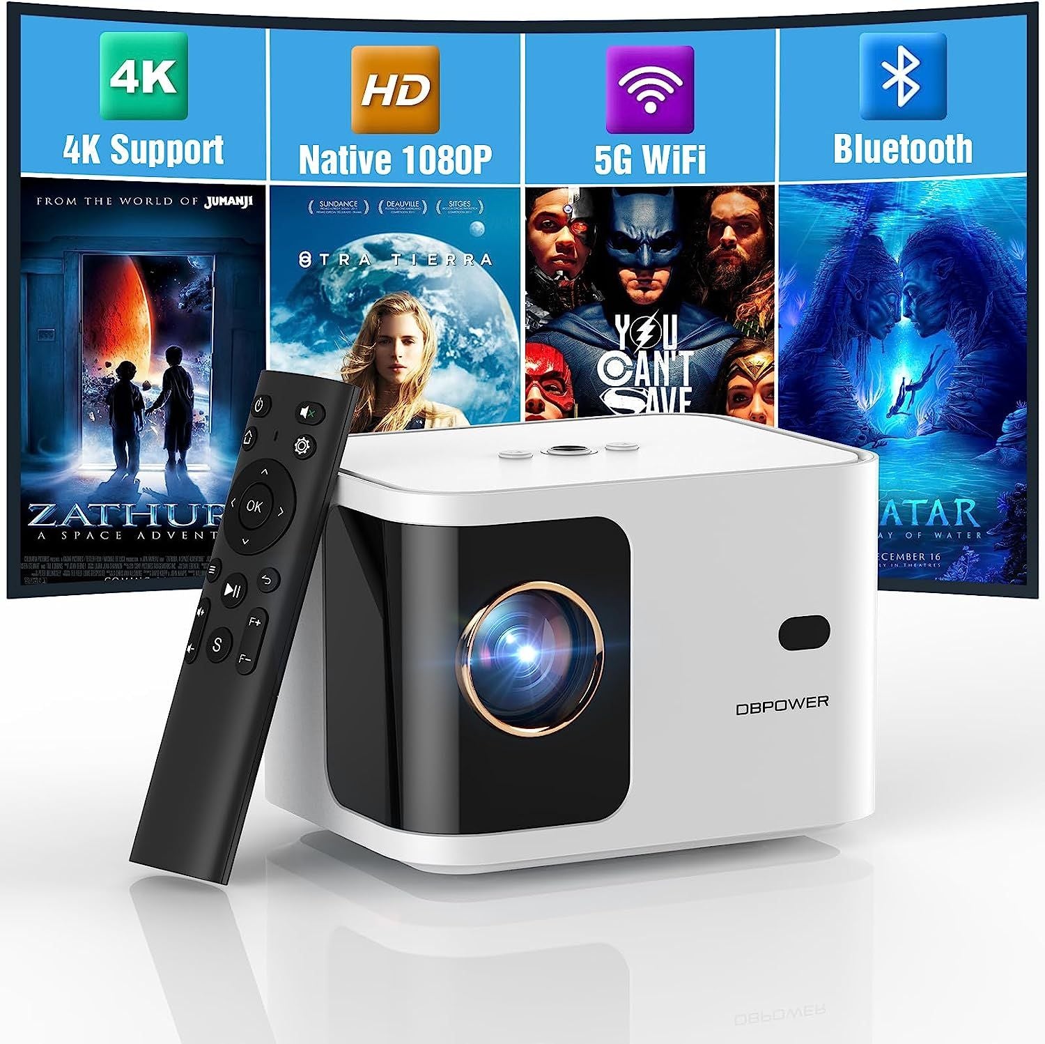 5G WiFi Mini Bluetooth Projector - 4K Support, 300 ANSI, HD 1080P Portable Projector with Vertical Keystone, Zoom & Timer