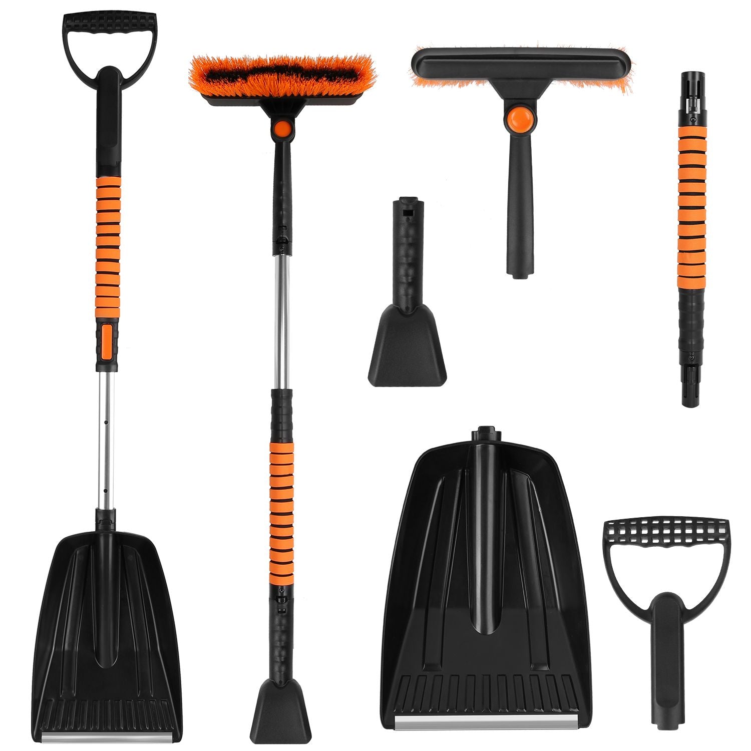 5-in-1 Detachable Snow Remover Kit - Extendable Ice Scraper, Snow Shovel & 180° Adjustable Snow Brush for Car Windshield & Roof
