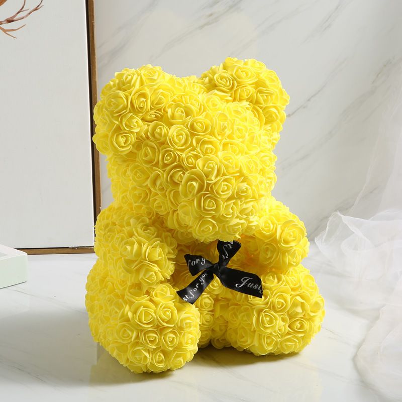 Rose Flower Bear for Valentines Day with Clear Gift Box 10 Inch