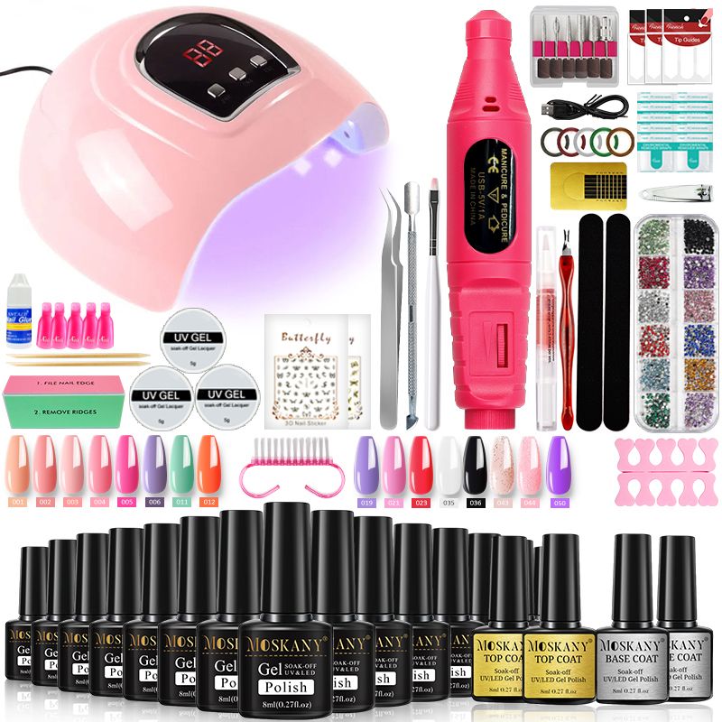 Nail Kit with 54W Lamp, 16 Colors, and Drill Machine