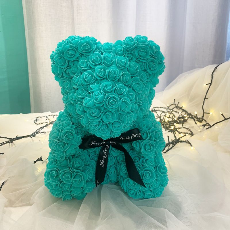 Rose Flower Bear for Valentines Day with Clear Gift Box 10 Inch