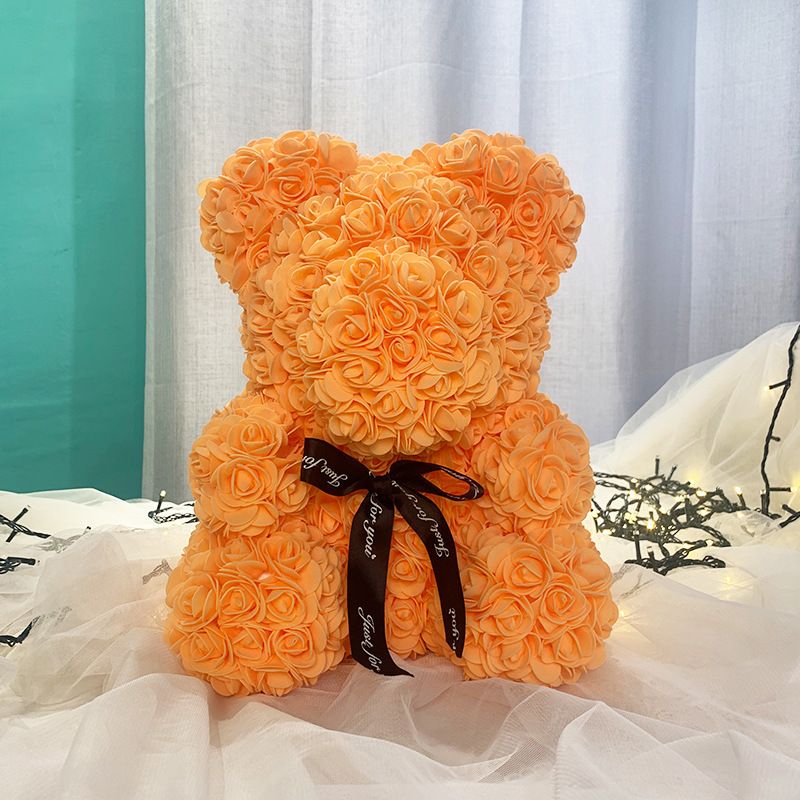 Rose Flower Bear for Valentines Day with Clear Gift Box 10 Inch