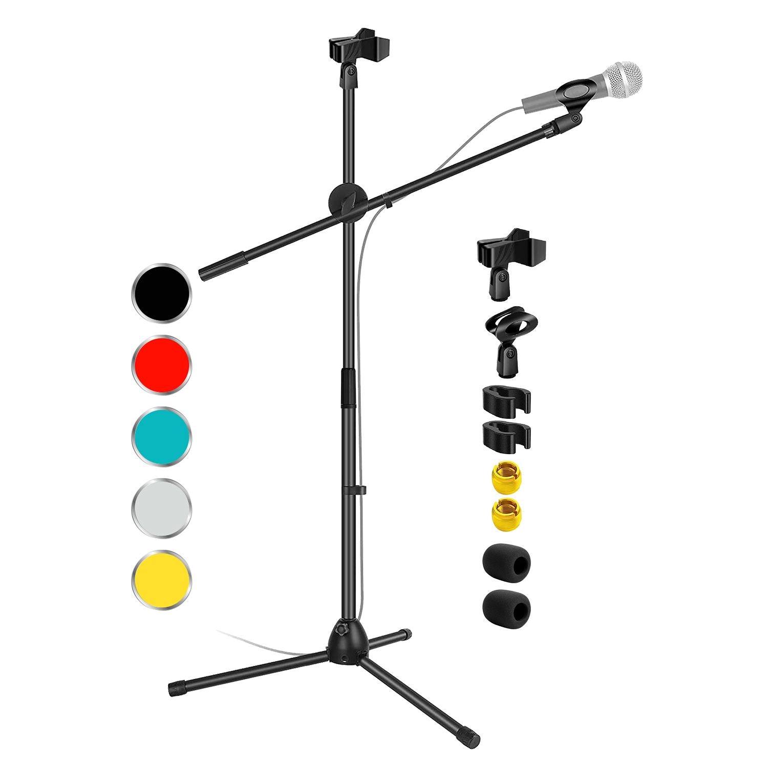 Adjustable Tripod Mic Stand with Boom Arm and Dual Holders