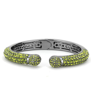 LO4284 - TIN Cobalt Black Brass Bangle with Top Grade Crystal in Olivine color
