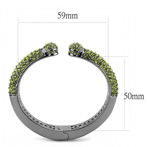 LO4284 - TIN Cobalt Black Brass Bangle with Top Grade Crystal in Olivine color