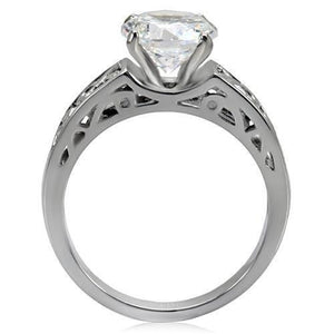 TK069 - High polished (no plating) Stainless Steel Ring with AAA Grade CZ in Clear