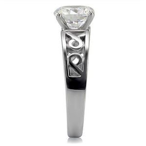 TK069 - High polished (no plating) Stainless Steel Ring with AAA Grade CZ in Clear