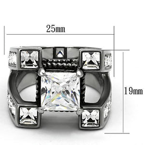 TK1072 - High polished (no plating) Stainless Steel Ring with AAA Grade CZ in Clear