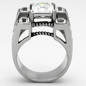 TK1072 - High polished (no plating) Stainless Steel Ring with AAA Grade CZ in Clear