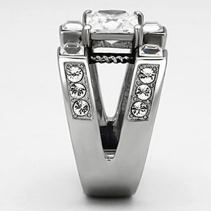 TK1072 - High polished (no plating) Stainless Steel Ring with AAA Grade CZ in Clear