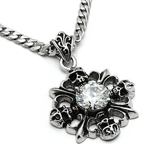 TK454 - High polished (no plating) Stainless Steel Chain Pendant with AAA Grade CZ in Clear