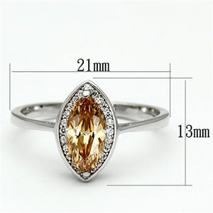 TS098 - Rhodium 925 Sterling Silver Ring with AAA Grade CZ in Champagne