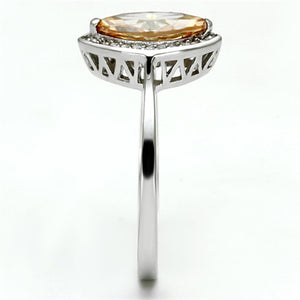 TS098 - Rhodium 925 Sterling Silver Ring with AAA Grade CZ in Champagne