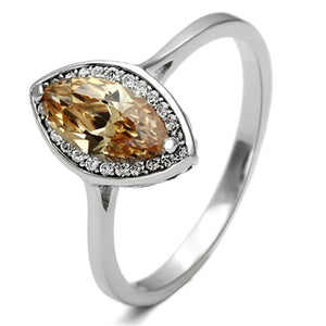 TS098 - Rhodium 925 Sterling Silver Ring with AAA Grade CZ in Champagne