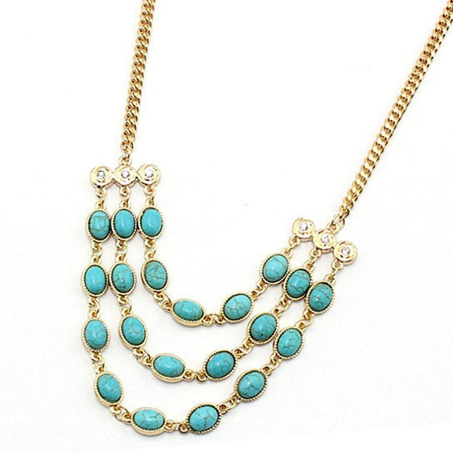 Beauteous Turquoise Necklace With 3 Strands - 1