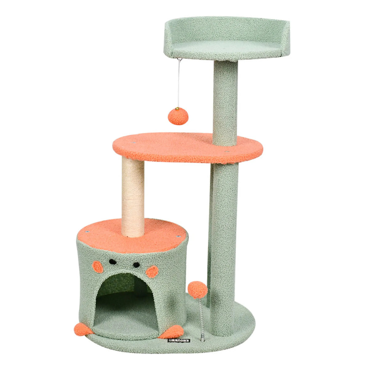 41-Inch Faux Fur Cat Tree & Condo with Hanging Toy – Green