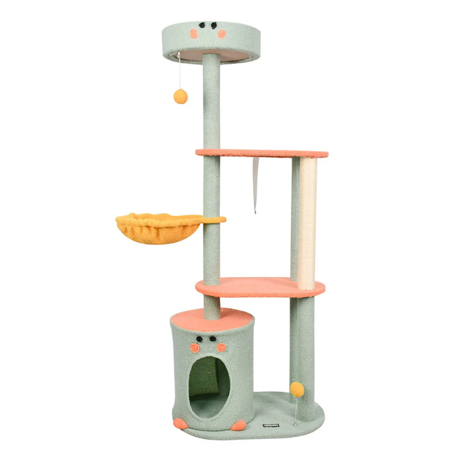 63-Inch Faux Fur Cat Tree with Two Perches & Condo – Green