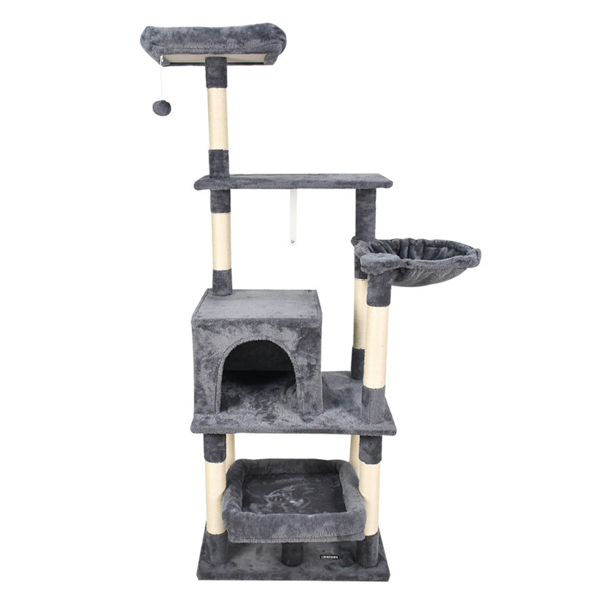 50-Inch Faux Fur Cat Tree with Condo & Basket – 3 Tiers