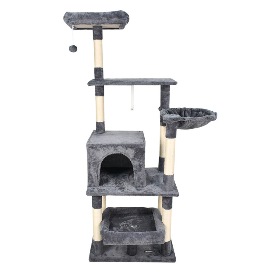 50-Inch Faux Fur Cat Tree with Condo & Basket – 3 Tiers