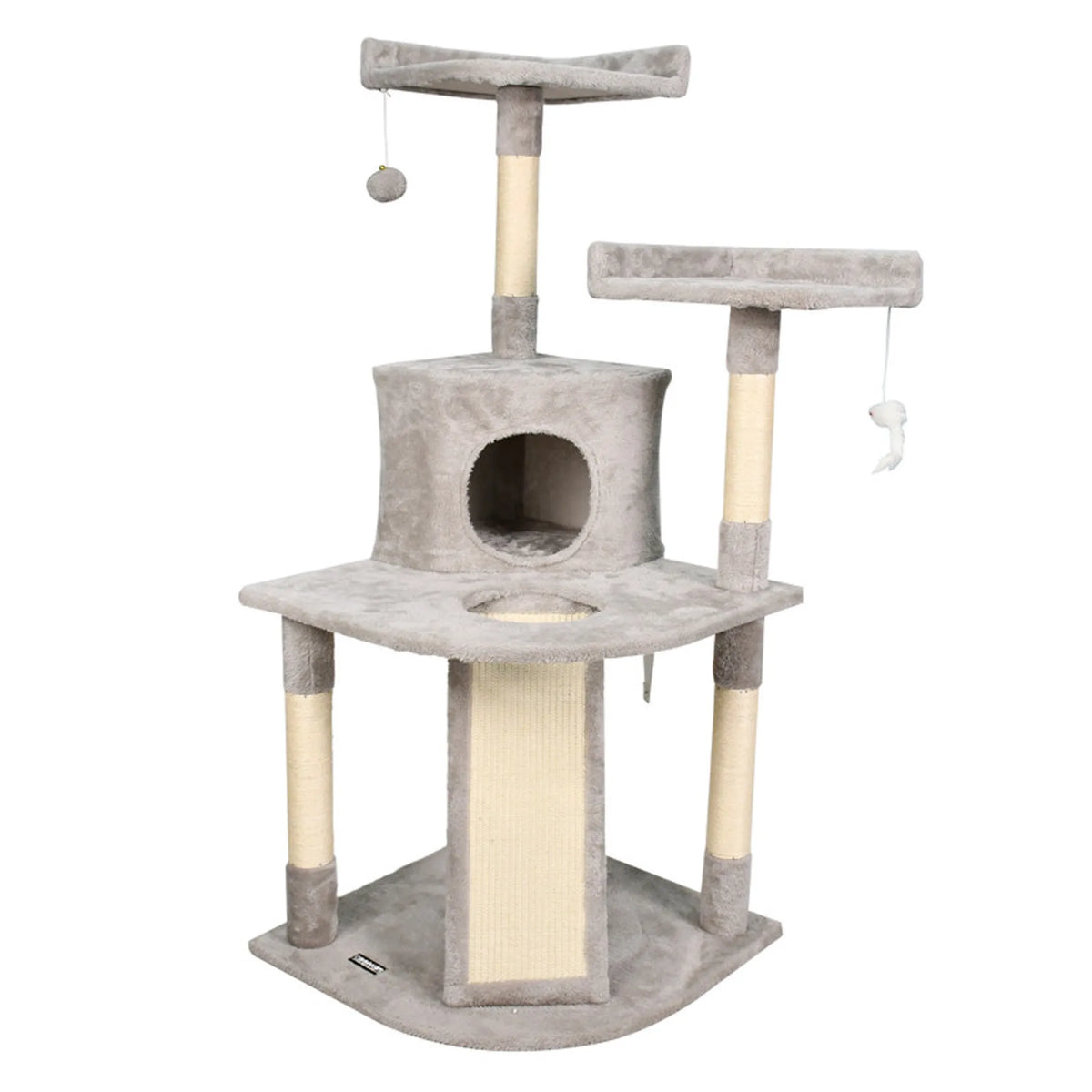66-Inch Faux Fur Cat Tree with Condo & Perches – Light Gray