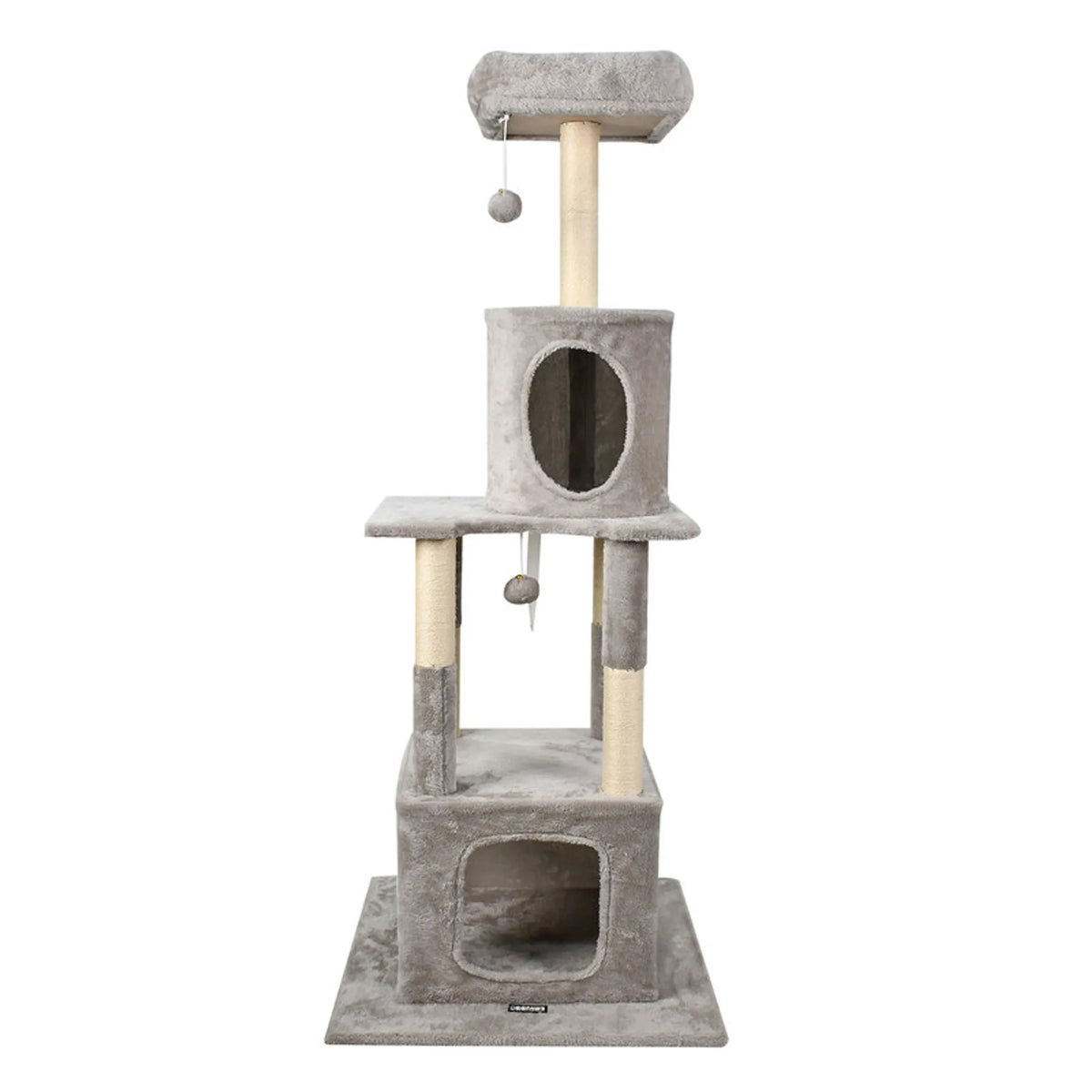 38-Inch Faux Fur Cat Tree with Two Hideaways – Light Gray