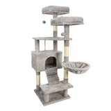 65-Inch Faux Fur Cat Tree with Condo & Basket – Light Gray