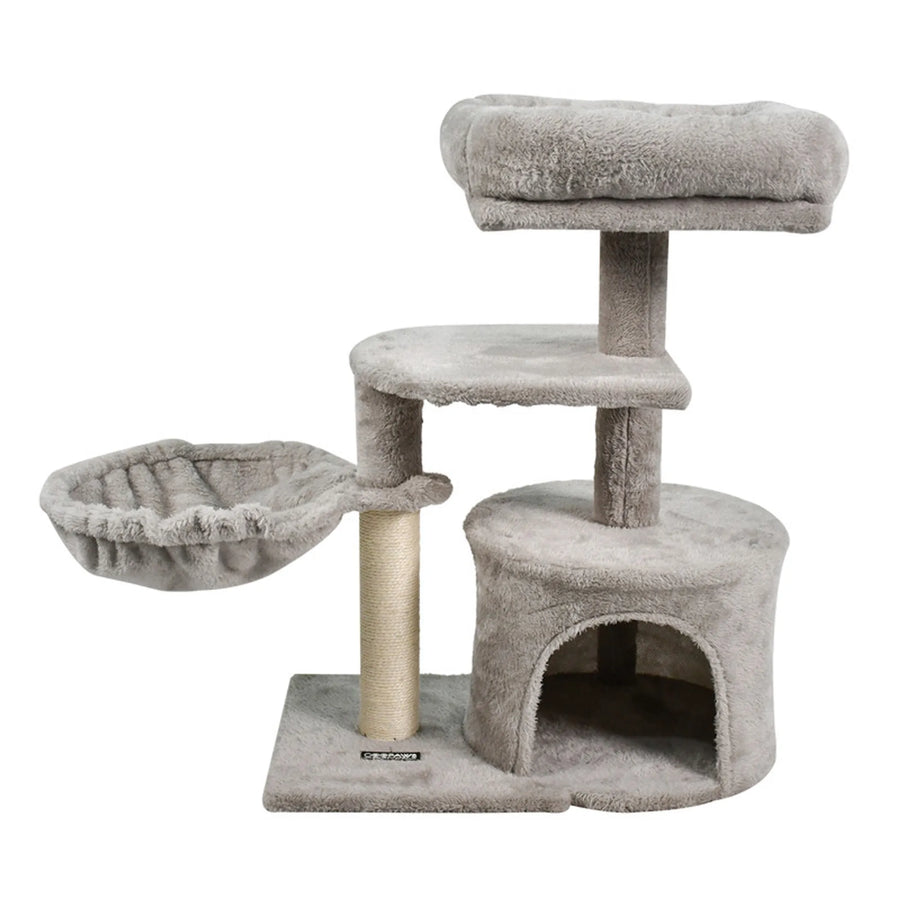 57-Inch Faux Fur Cat Tree with Perch & Condo – Light Gray