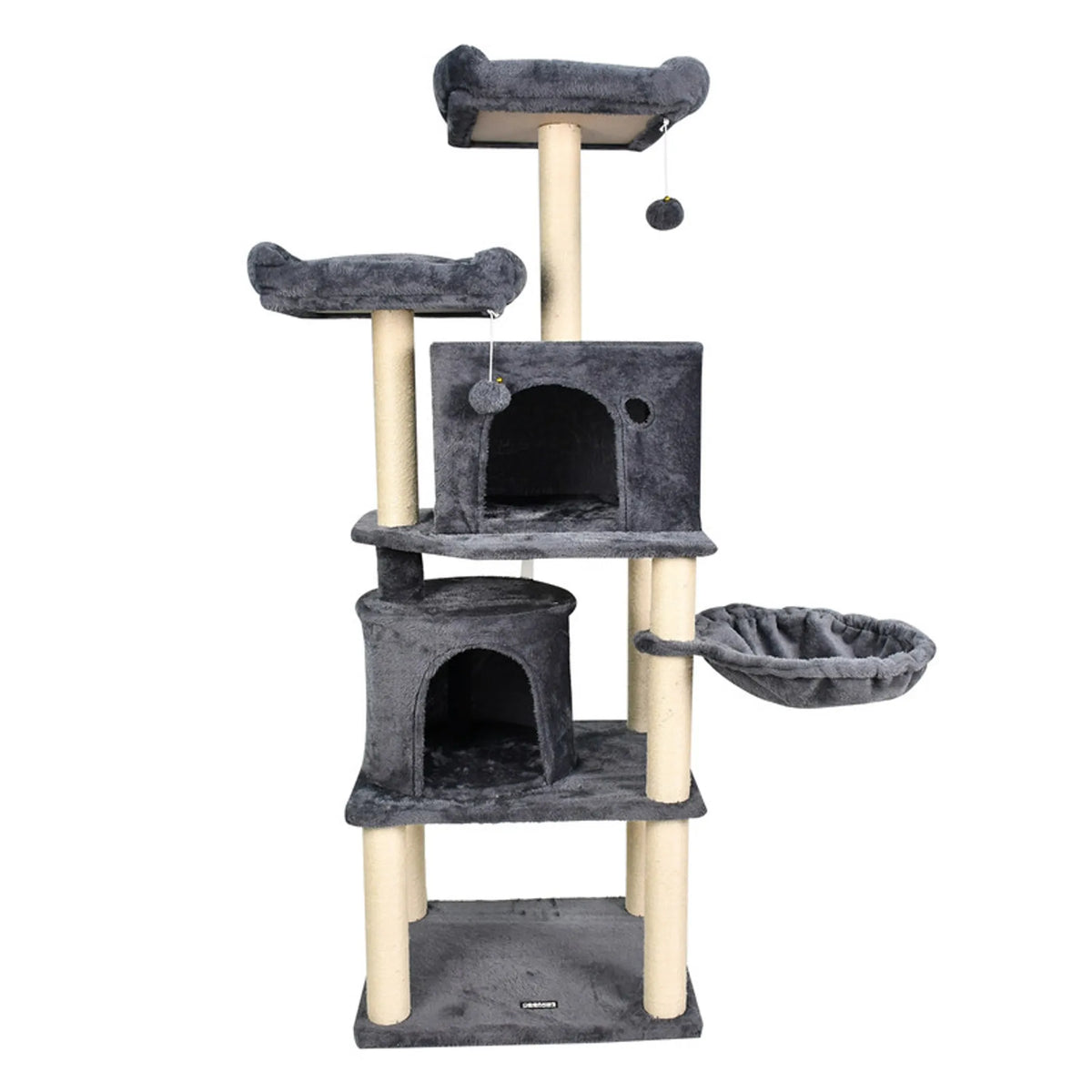 27-Inch Faux Fur Cat Tree with Two Hideaways – Dark Gray