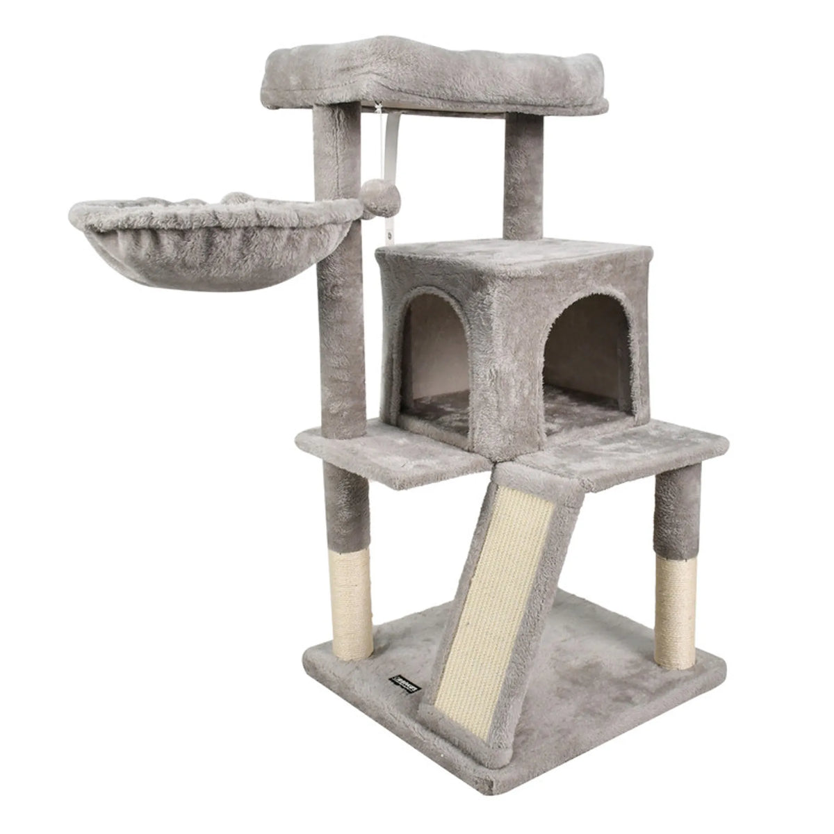 53-Inch Faux Fur Cat Tree with Condo & Basket – Light Gray