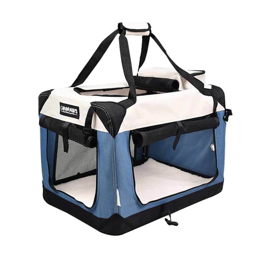 3-Door Collapsible Soft-Sided Pet Crate with Fleece Bed