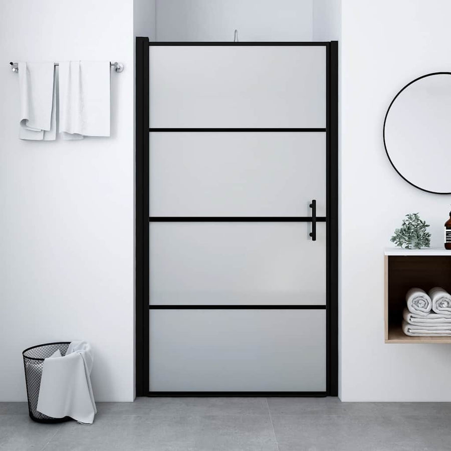 Shower Door Frost Tempered Glass 39.4"x70.1" Black
