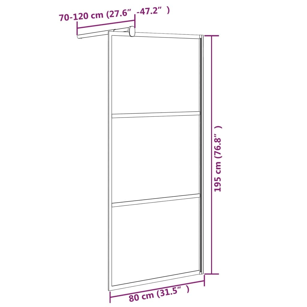 Walk-in Shower Wall 31.5"x76.8" Frosted ESG Glass Black