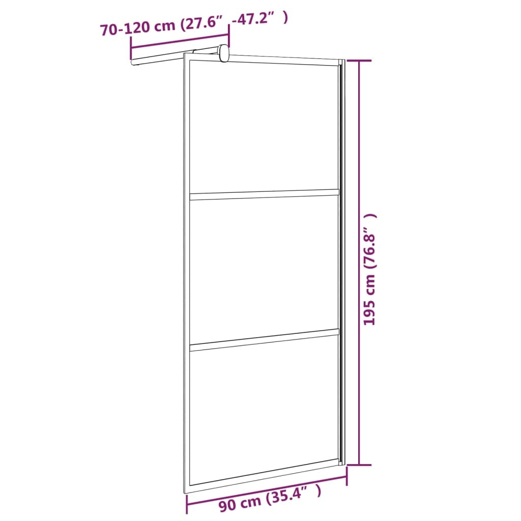 Walk-in Shower Wall 35.4"x76.8" Frosted ESG Glass Black