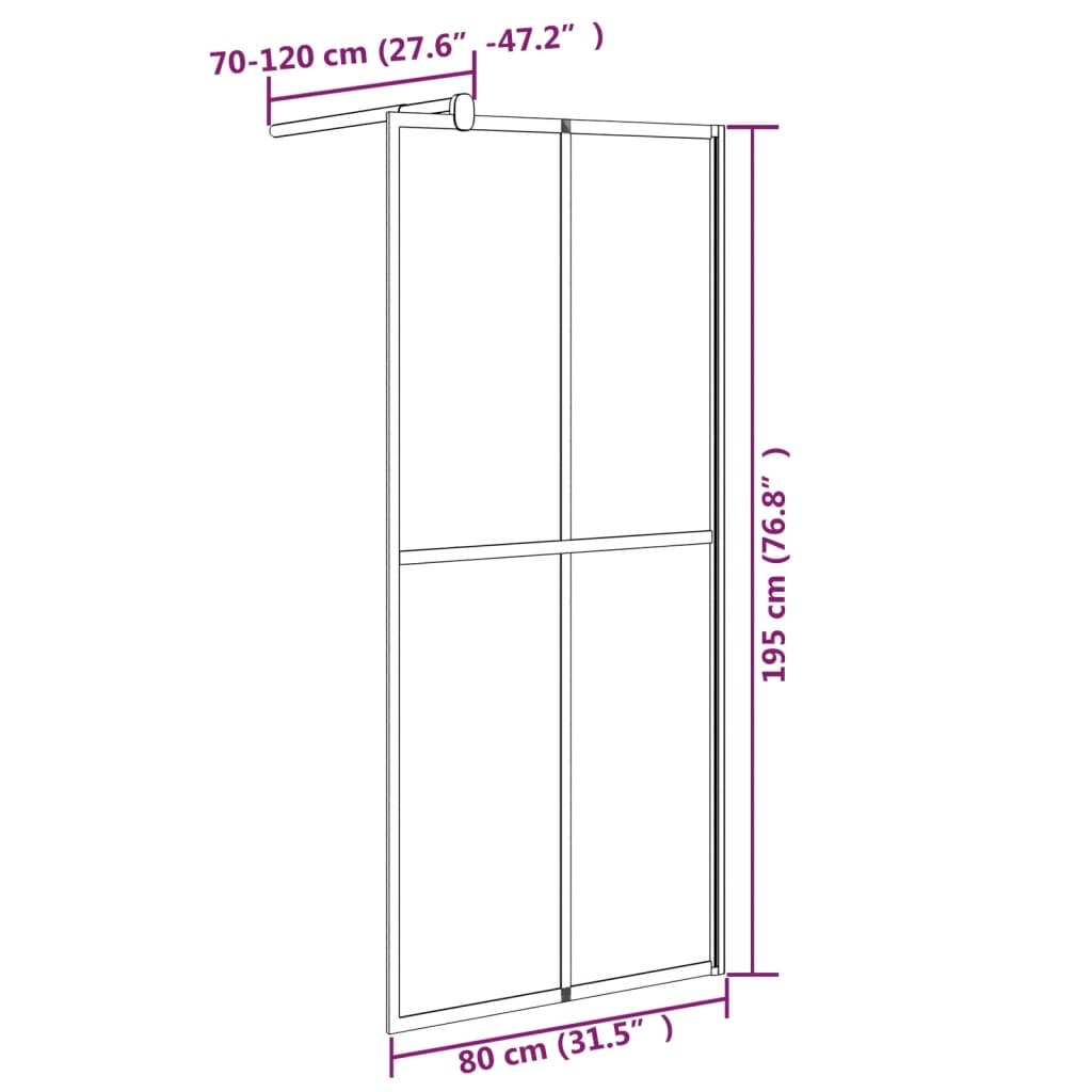 Walk-in Shower Screen 31.5"x76.8" Dark Tempered Glass
