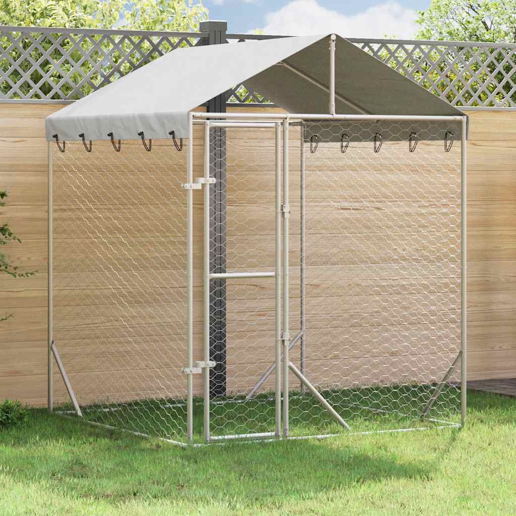 Outdoor Dog Kennel with Roof Silver 6.6'x6.6'x8.2'Galvanized Steel