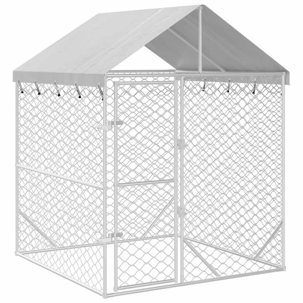 Outdoor Dog Kennel with Roof Silver 6.6'x6.6'x8.2'Galvanized Steel
