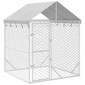 Outdoor Dog Kennel with Roof Silver 6.6'x6.6'x8.2'Galvanized Steel