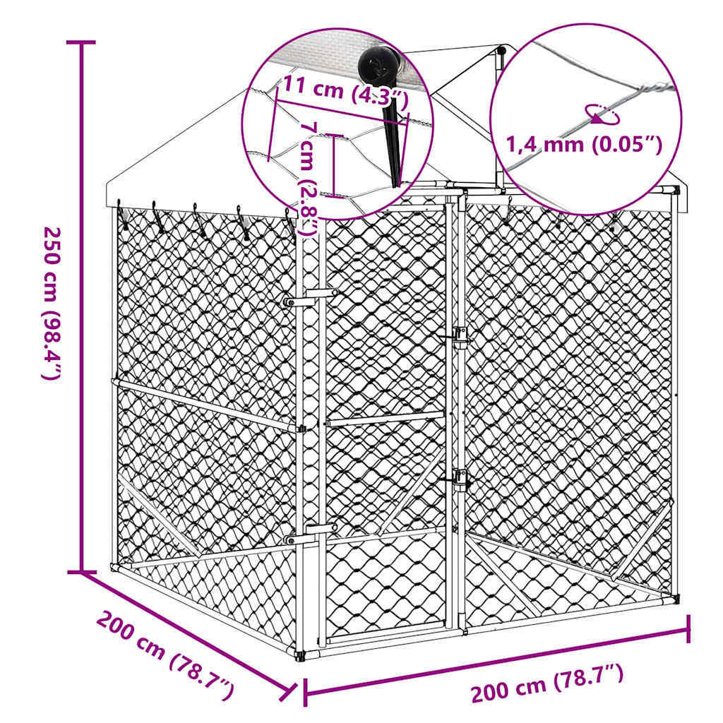 Outdoor Dog Kennel with Roof Silver 6.6'x6.6'x8.2'Galvanized Steel
