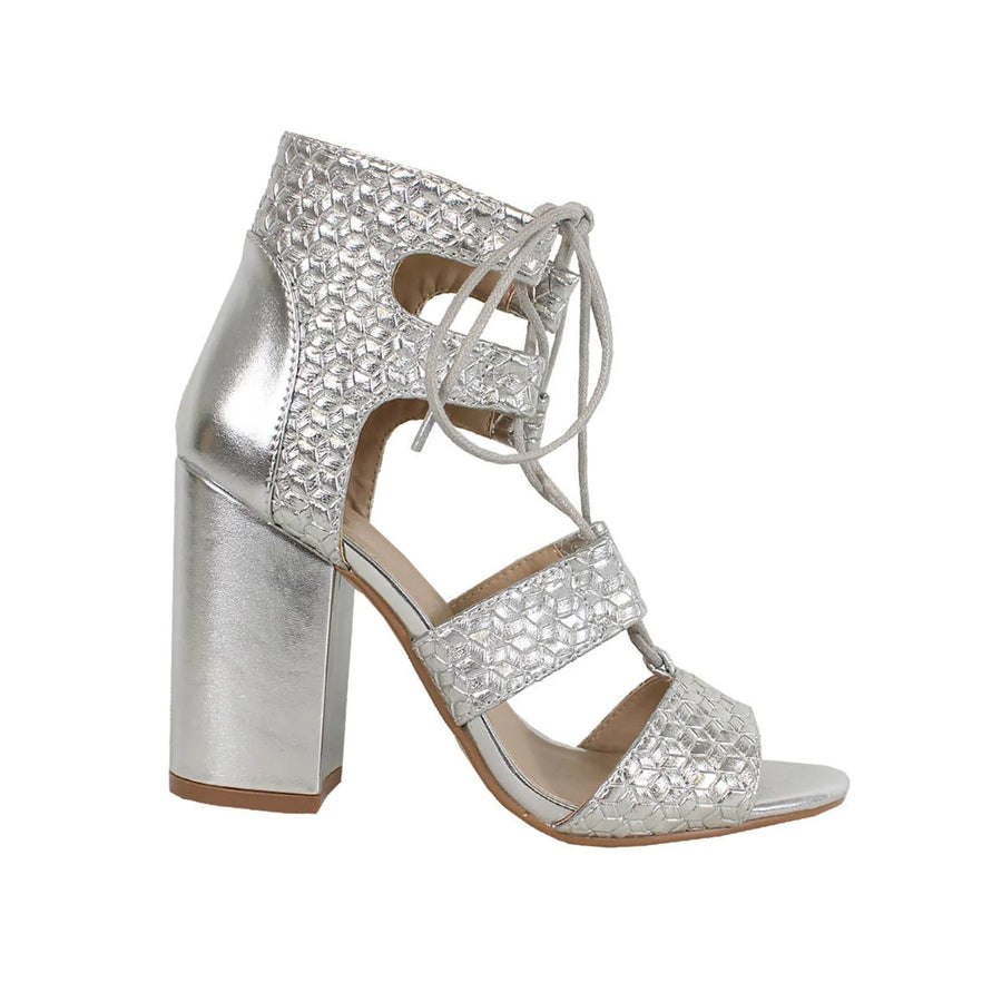 Women's Chunky-Heel Lace-Up Shoes with Woven Detail