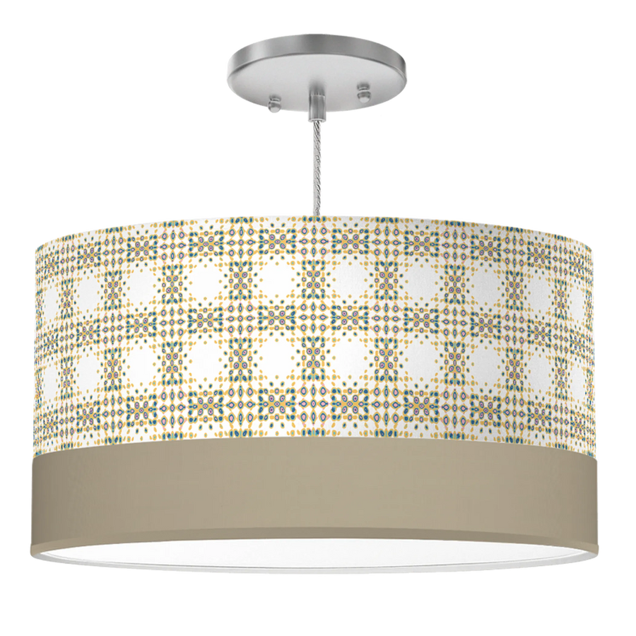 BIG SUR DRUM PENDANT LIGHT - Modern mosaic / linen tan 16" 1