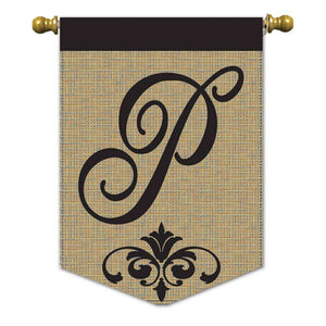 Elegant Monogram Burlap Garden Flag