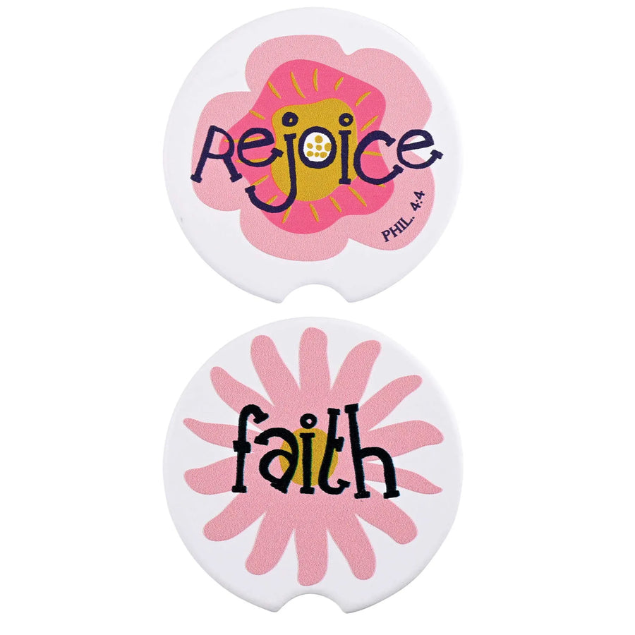Car Coaster Floral Faith And Rejoice 2pk