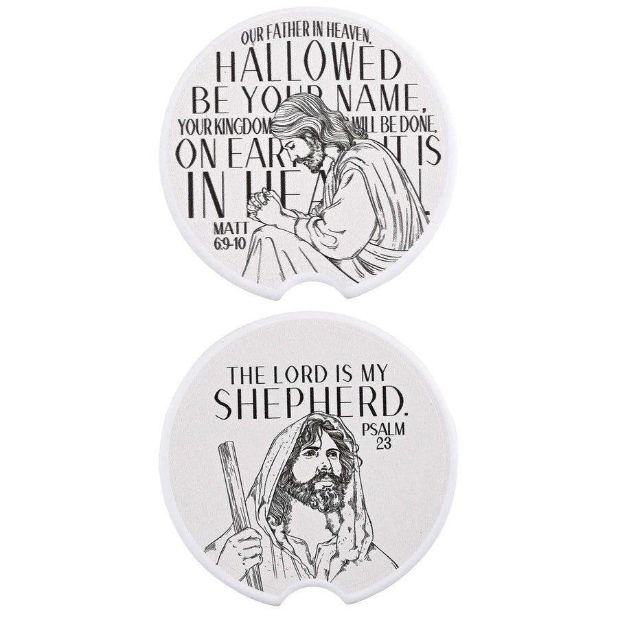 Car Coaster Jesus And Lords Prayer 2pk
