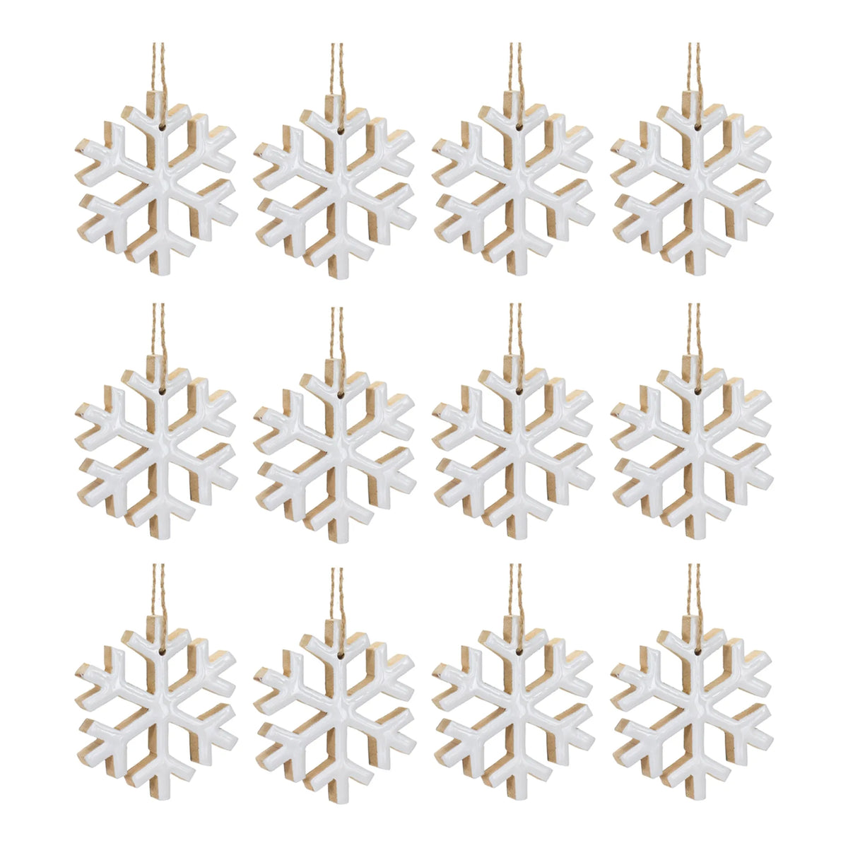 Wood Snowflake Ornament  - Pack Of: Set of 12 | Materials: Mdf | Décor style: Rustic