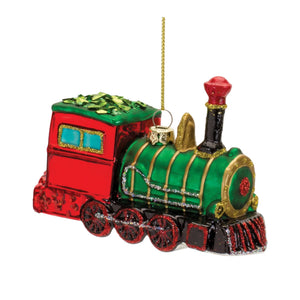 Glittered Glass Train Ornament
